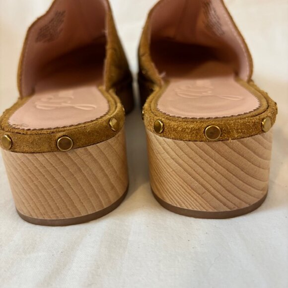 J. Crew Dakota Suede Studded Wooden Platform Clogs in Burnished Pecan Size 6.5 - Picture 7 of 11